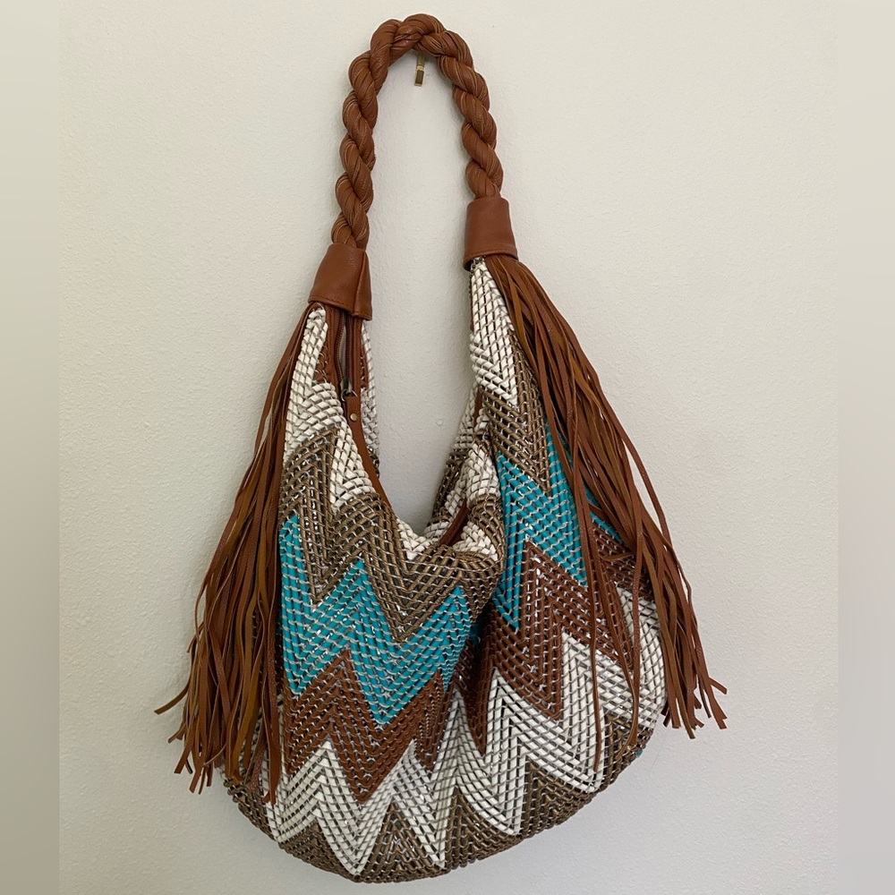 Big Buddha Brown and White Hobo Bag with Fringe